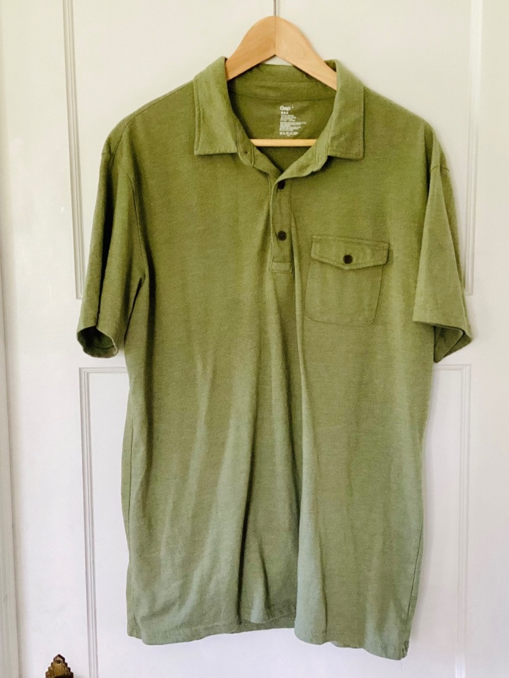 GAP men’s Lived-in Polo Shirt Olive Green L Jersey Knit Cotton Blend Buttons